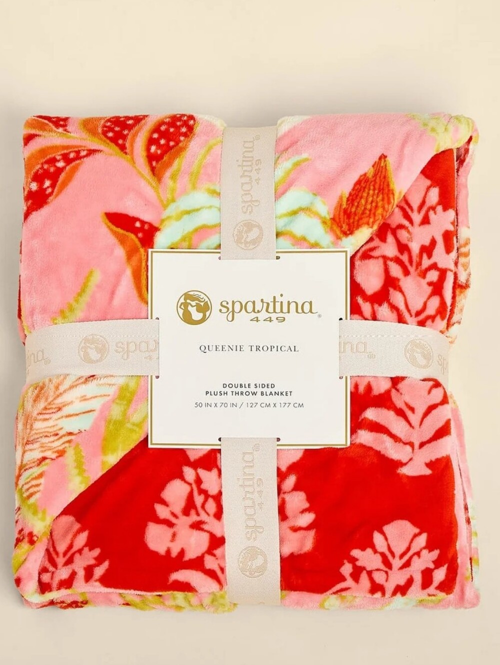 Spartina 449 Plush Double Sided Fleece Queenie Tropical Floral Throw NWT